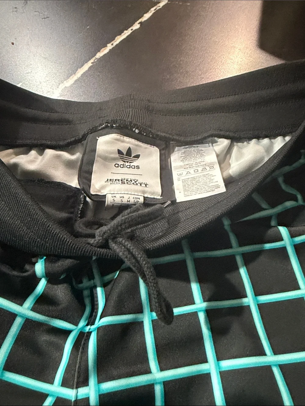 adidas Black Jacket with Teal Grid and Pink-Yellow Racing Graphic